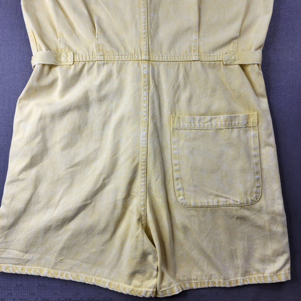 Pistola Yellow Denim Romper Womens Small Acid Wash Utility Button Front Playsuit - Picture 14 of 14